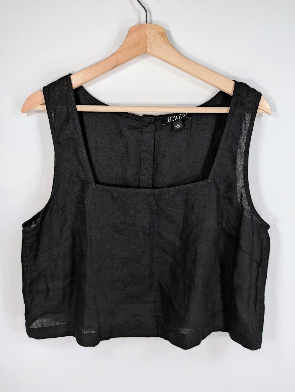 100% Linen J.Crew Women's Black Squareneck Button-Back Tank L